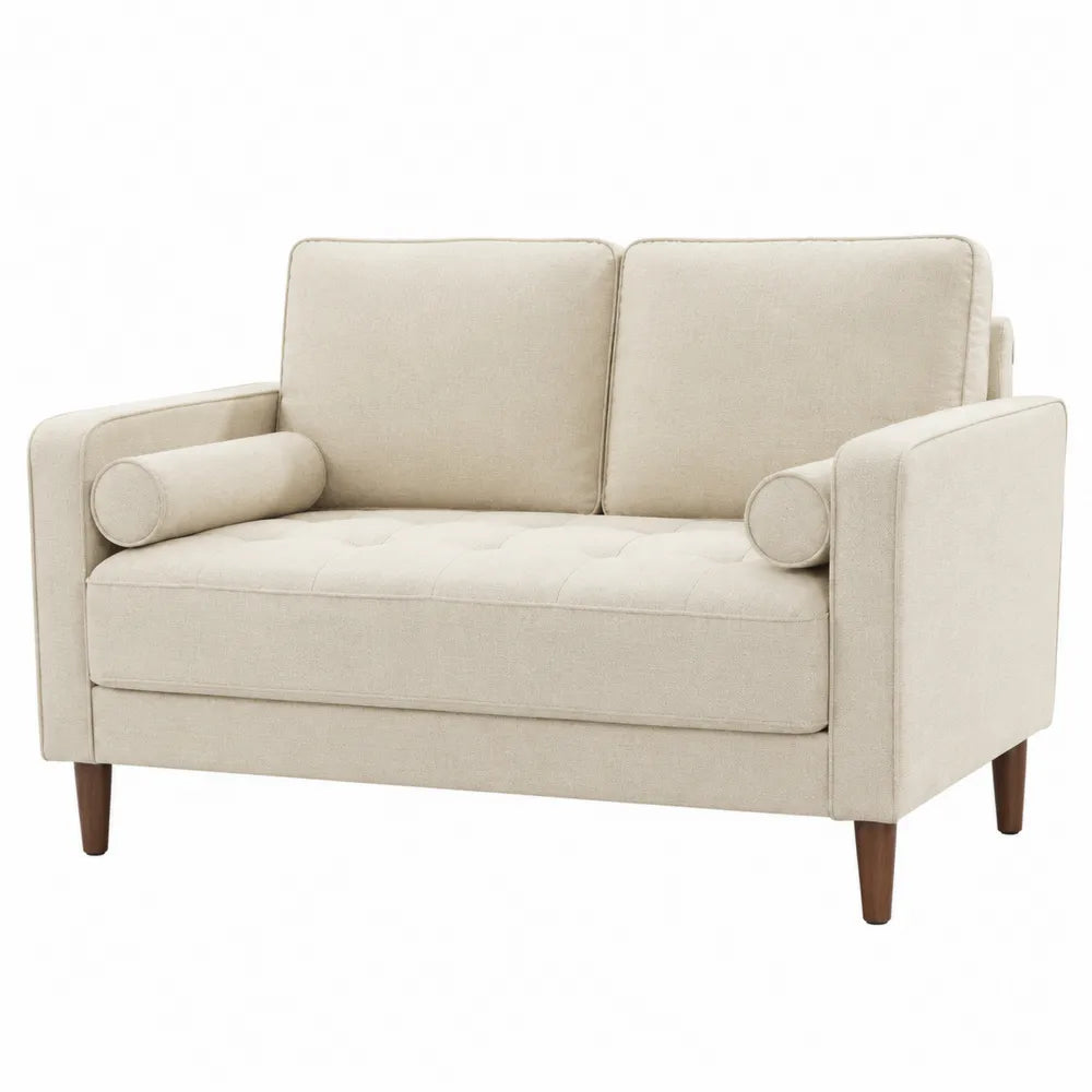 Sofa dwuosobowa z tkaniny poliestrowej z drewnianymi nogami
