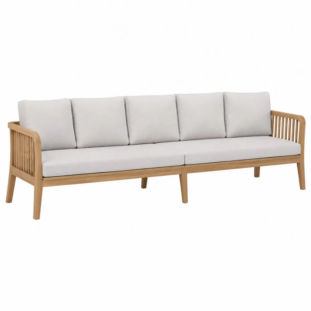 Drewniana sofa ogrodowa 3-osobowa, tkanina szara, 200x75x80 cm