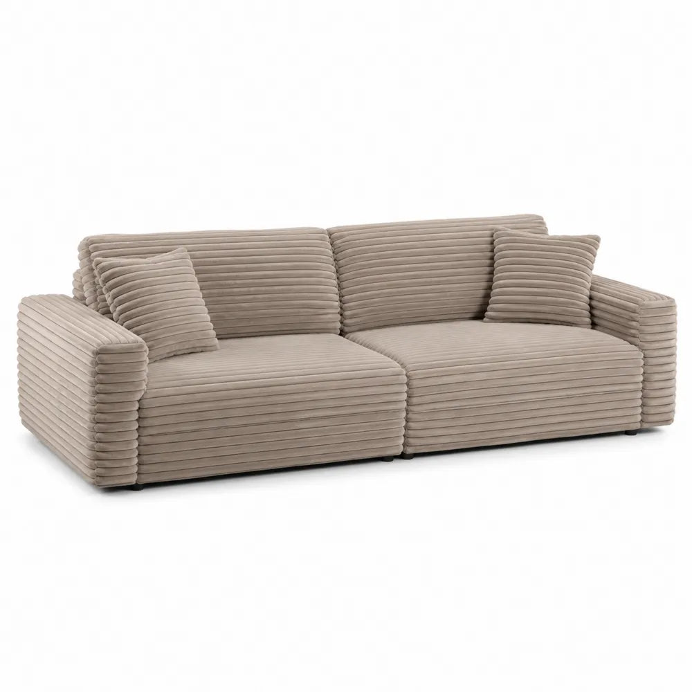 Beżowa sofa 3-osobowa z tkaniny sztruksowej