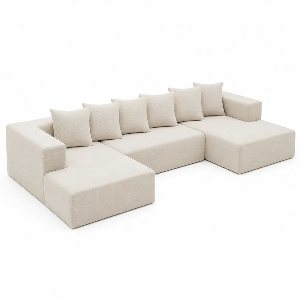 Narożna sofa modułowa tkanina kremowa 300x200x85 cm