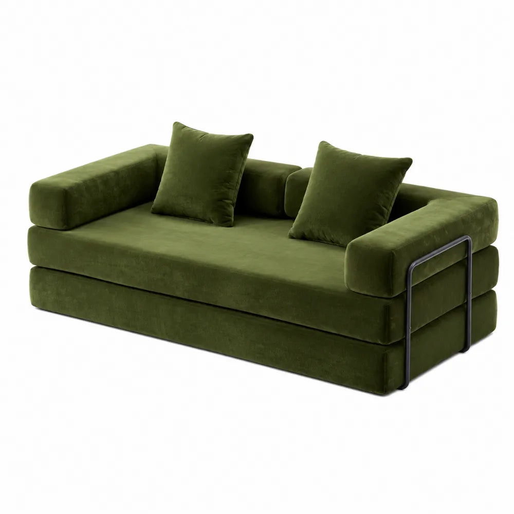 Sofa rozkładana welwetowa zielona 200 cm