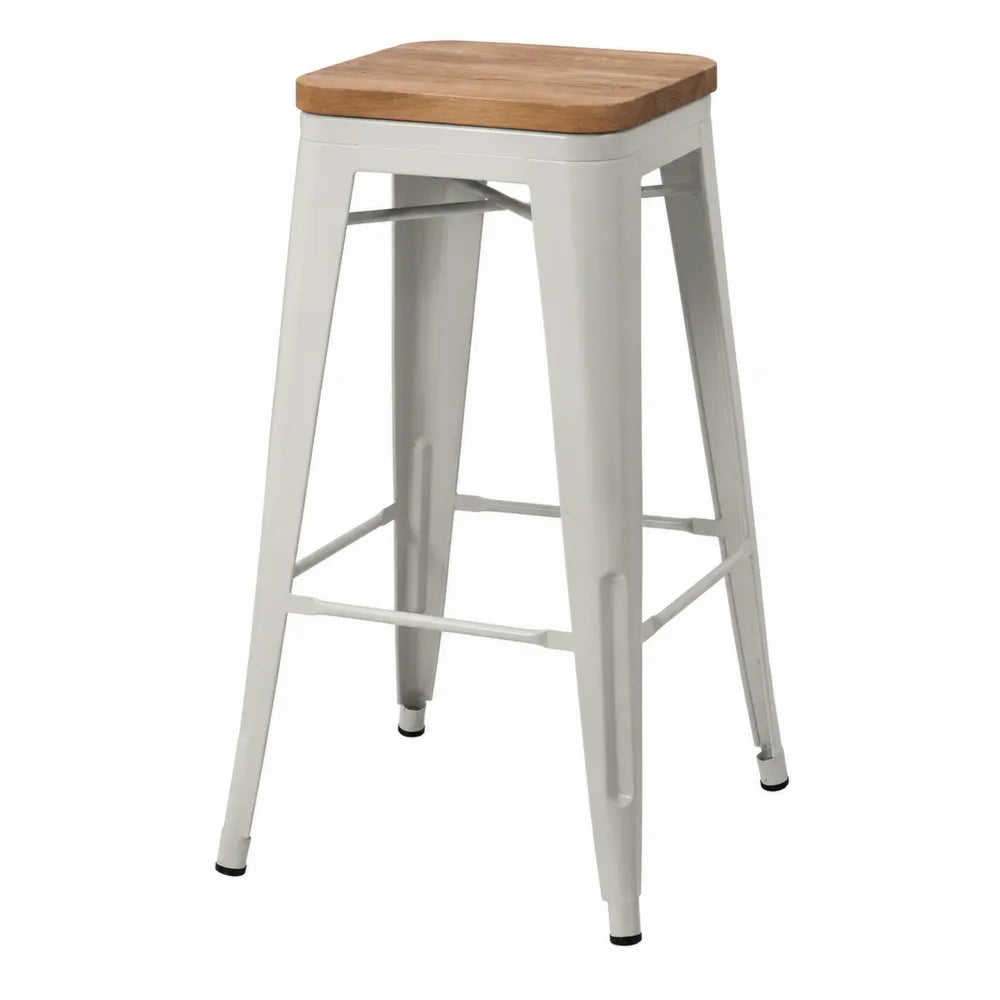 Stołek Barowy Metalowy z Drewnianym Siedziskiem 75 cm