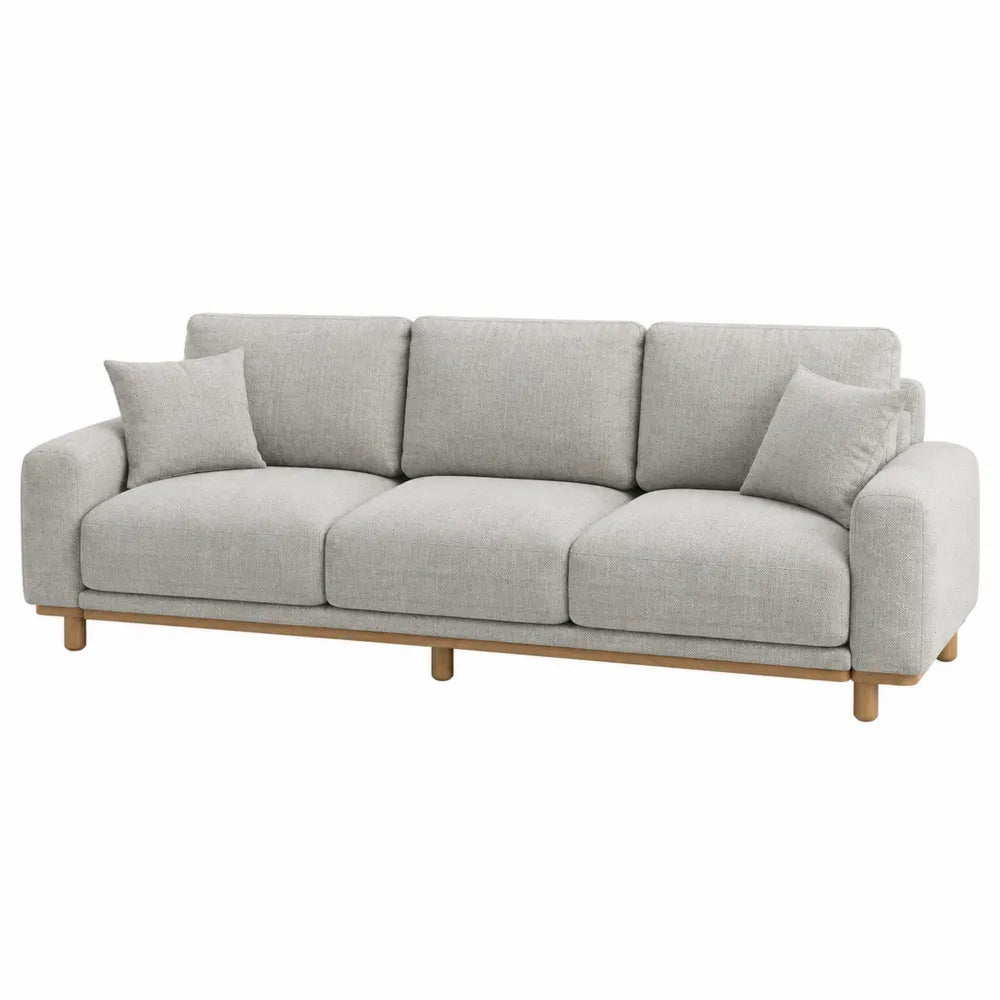 Sofa 3-osobowa szara tkanina drewno
