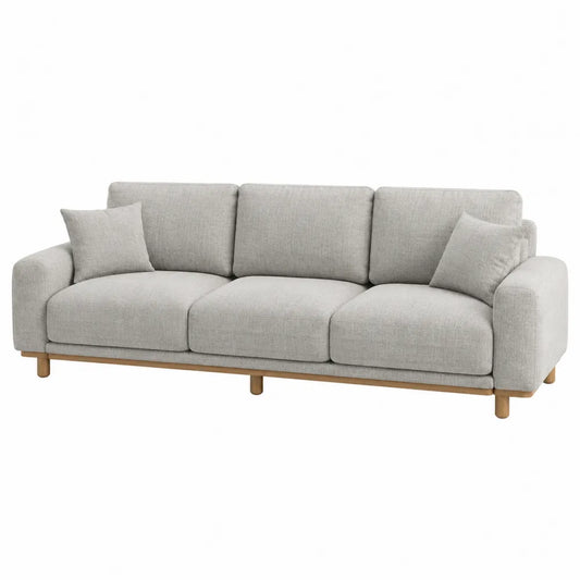 Sofa 3-osobowa szara tkanina drewno