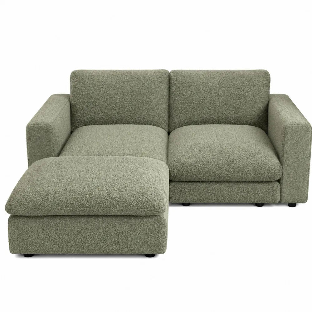Sofa narożna z tkaniny Bouclé z podnóżkiem