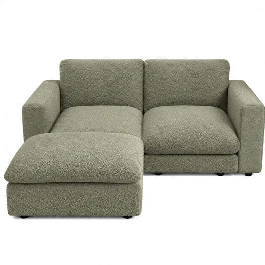 Sofa narożna z tkaniny Bouclé z podnóżkiem