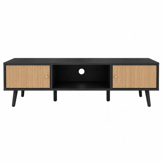 Szafka RTV z płyty MDF i drzwiami z drewna sosnowego czarna 120x40x45 cm