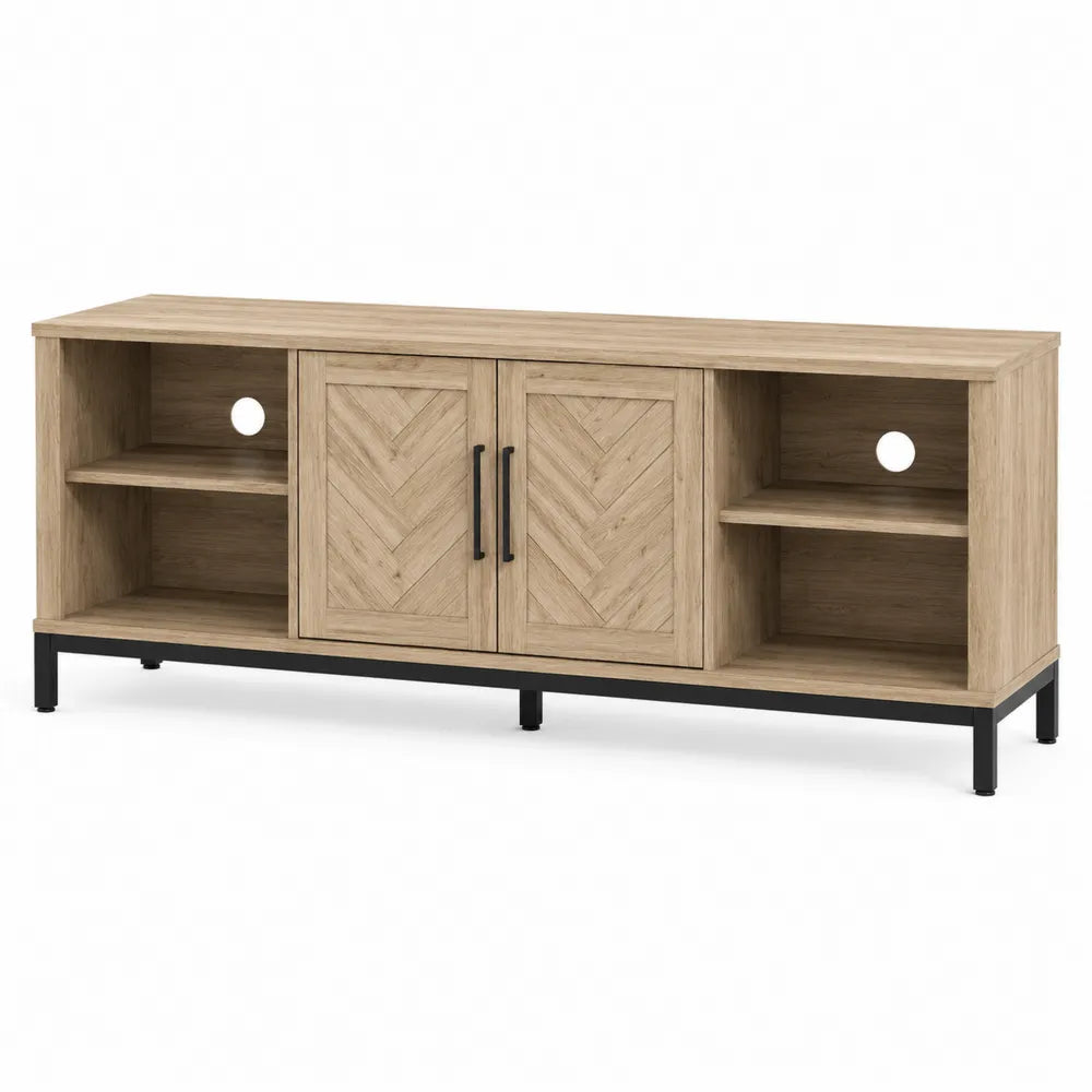 Szafka RTV z płyty MDF i metalu, Dąb 200x44x55 cm