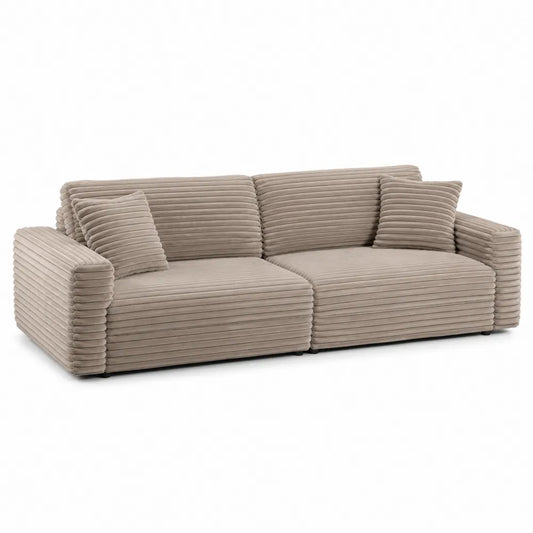 Beżowa sofa 3-osobowa z tkaniny sztruksowej