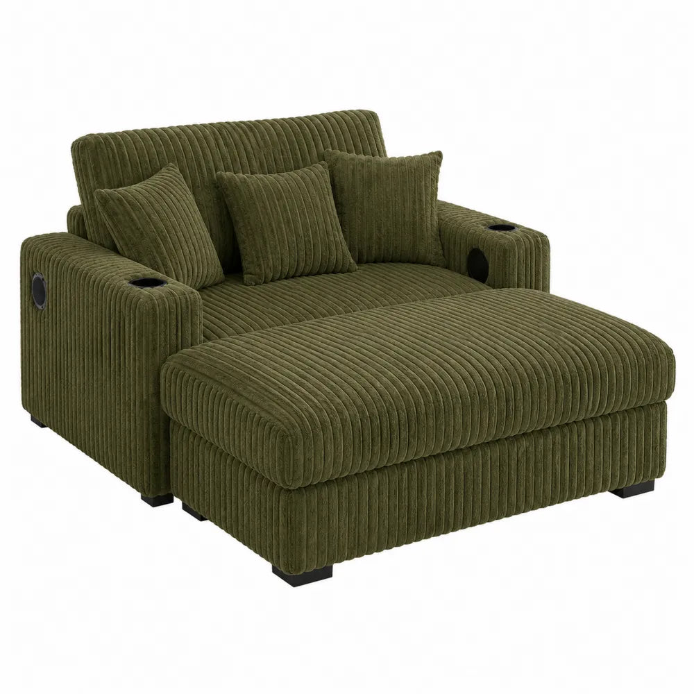 Sofa z leżanką sztruks zielony