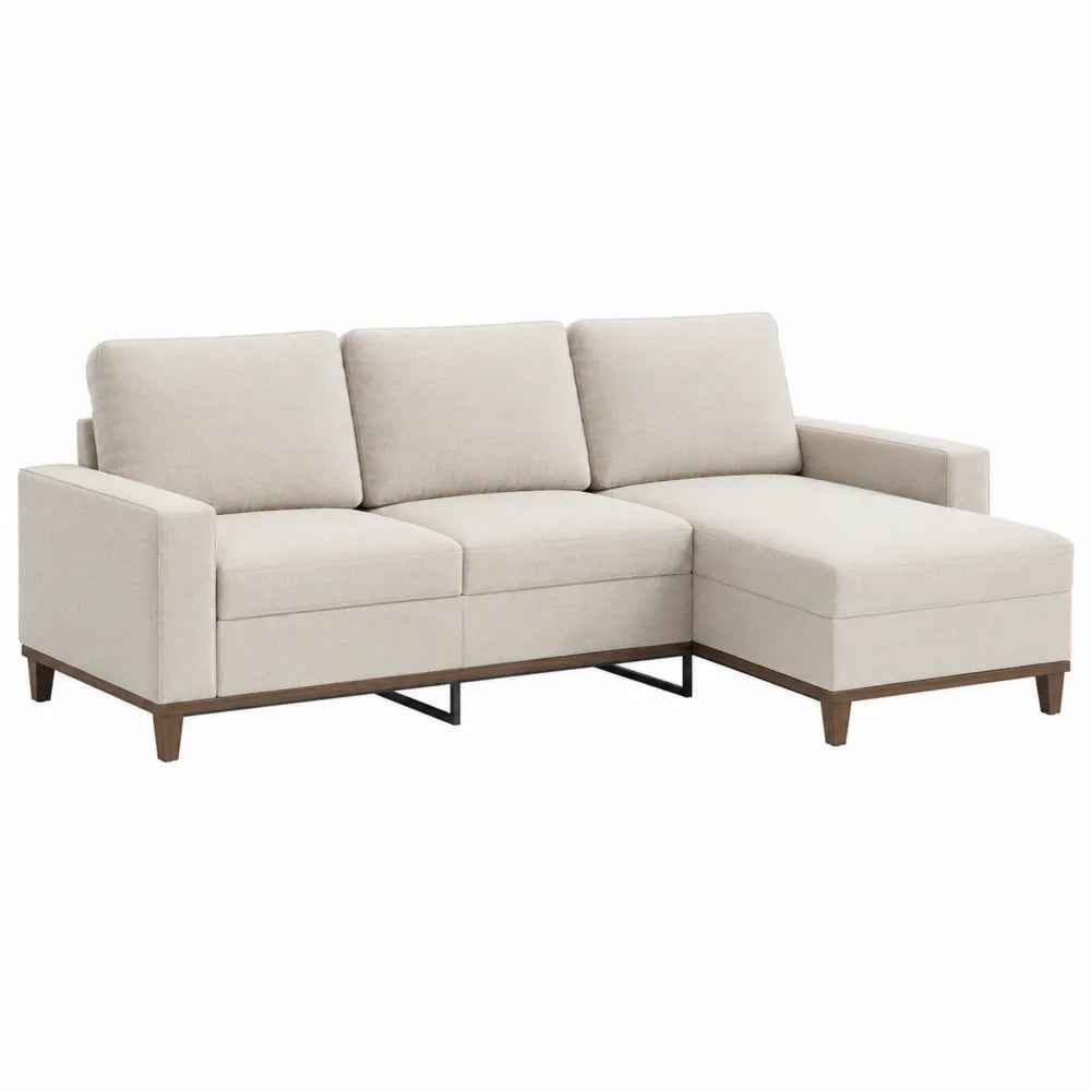 Narożna sofa tkaninowa poliestrowa beżowa 300cm x 200cm x 90cm