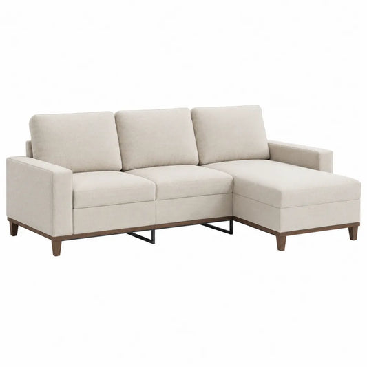 Narożna sofa tkaninowa poliestrowa beżowa 300cm x 200cm x 90cm