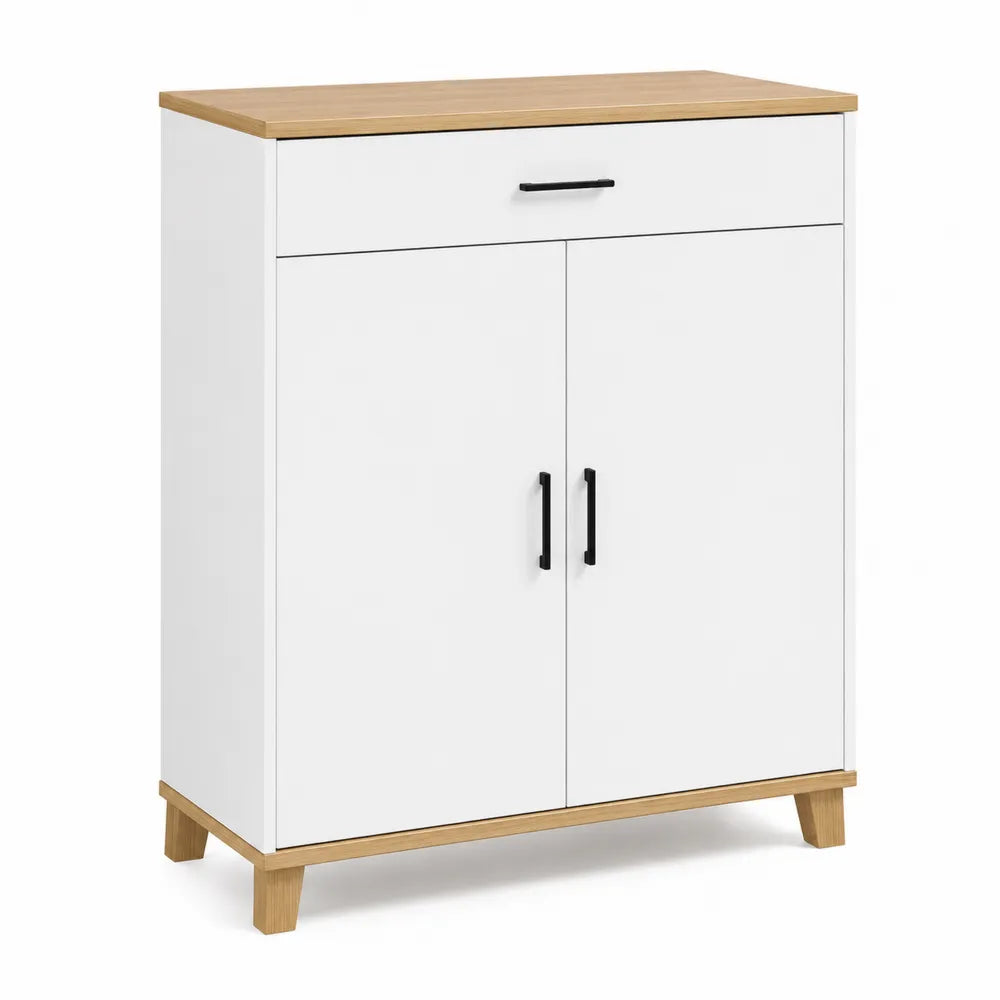 Szafka na buty z MDF i blatem dębowym, 80x35x100 cm