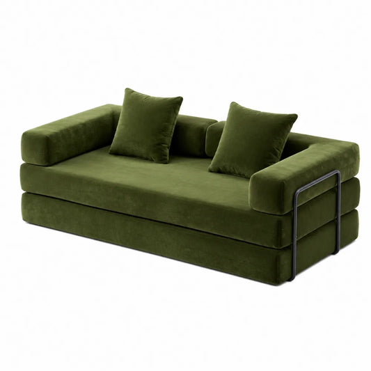 Sofa rozkładana welwetowa zielona 200 cm